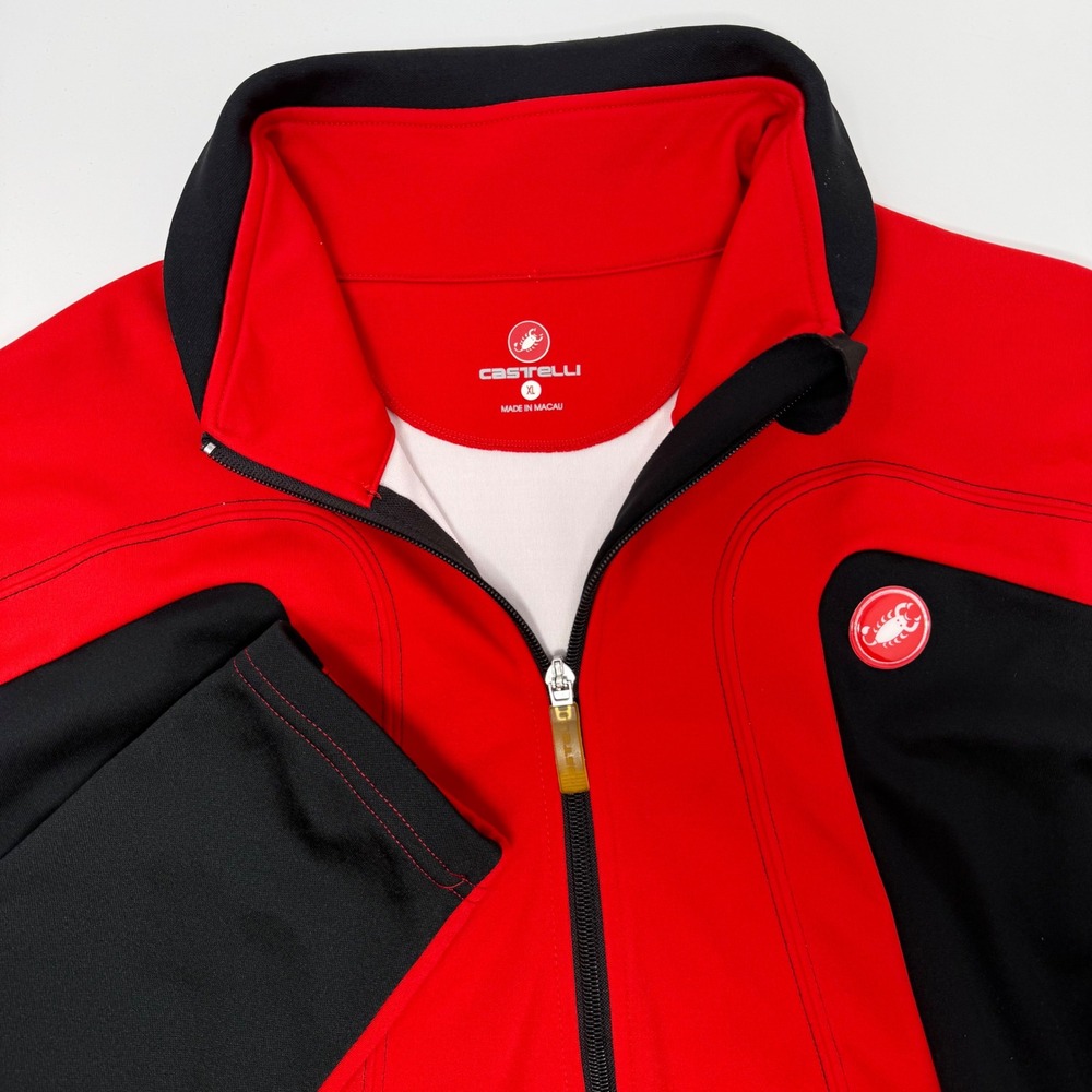 Castelli Mens XL Red Black Full Zip Cycling Jacket Long Sleeve Road Bike W08